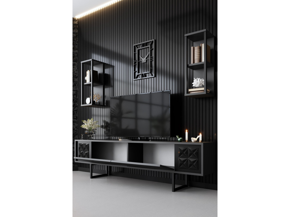 Mueble TV de madera "Black Line" - 180 x 30 x 48 cm - AntracitaNegro