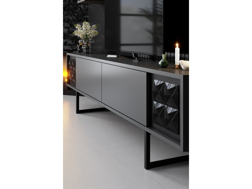 Mueble TV de madera "Black Line" - 180 x 30 x 48 cm - AntracitaNegro
