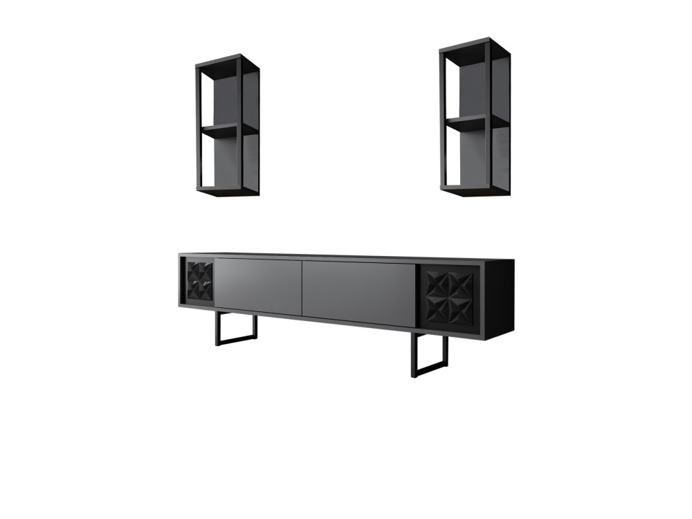 Mueble TV de madera "Black Line" - 180 x 30 x 48 cm - AntracitaNegro