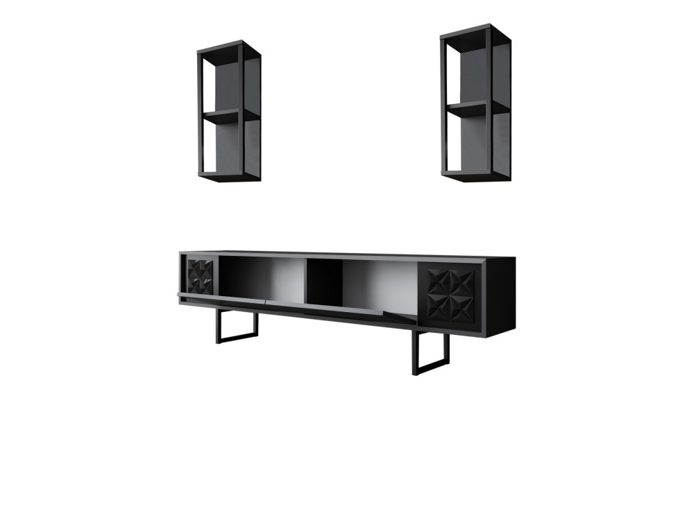 Mueble TV de madera "Black Line" - 180 x 30 x 48 cm - AntracitaNegro