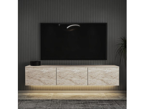 Mueble TV suspendido de madera con iluminación LED "Neon illuminated" - 160 x 32 x 35 cm - Travertino 2