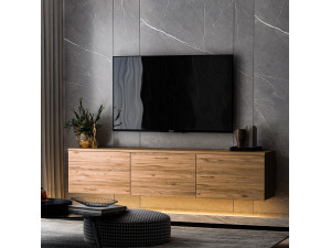 Soporte de TV de madera suspendido "Neon illuminated" con iluminación LED - 160 x 32 x 35 cm - Marrón 2