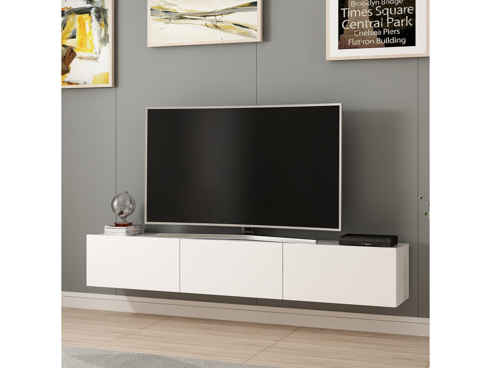 Mueble TV suspendido de madera "Rigel" - 180 x 32 x 30 cm - Blanco