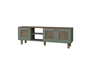 Soporte de TV "Bohemio" de madera y caña - 160 x 40 x 56 cm - Verde