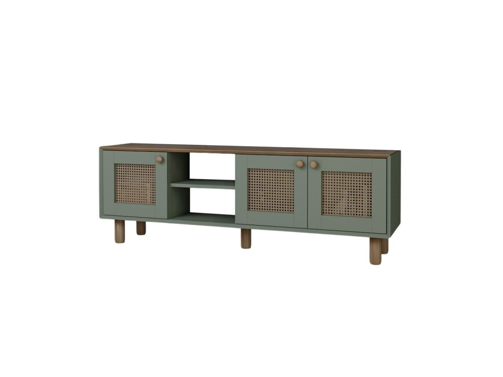 Soporte de TV "Bohemio" de madera y caña - 160 x 40 x 56 cm - Verde