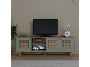Soporte de TV "Bohemio" de madera y caña - 160 x 40 x 56 cm - Verde 2