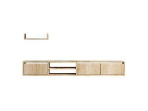 Mueble TV suspendido "Heka" con estante de madera - 180 x 30 x 25 cm - Beige