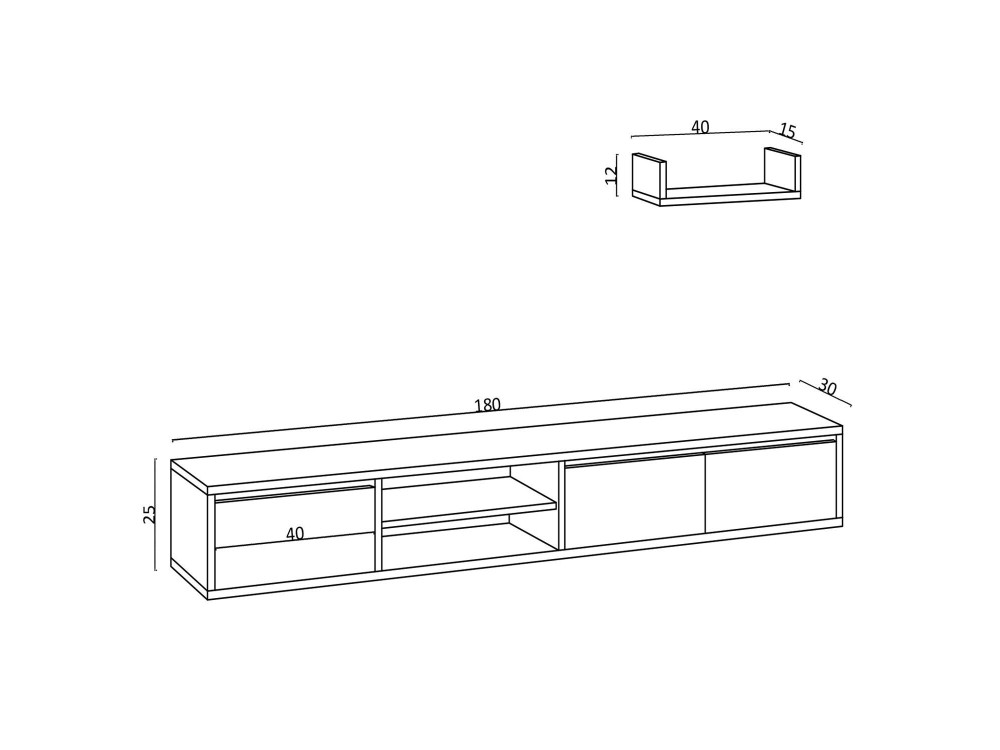 Mueble TV suspendido "Heka" con estante de madera - 180 x 30 x 25 cm - Beige
