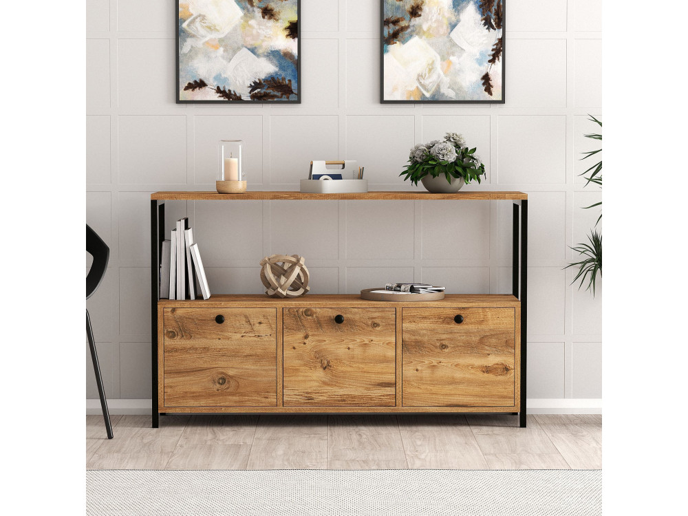 Aparador de madera "Nero" - 120 x 30 x 75 cm - Pino atlántico negro