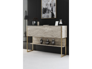 Consola de madera "Luxe" - 120 x 30 x 80 cm - Travertino dorado 2