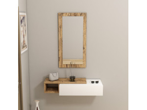 Consola de madera con espejo "Vien" - 82 x 29 x 15 cm - Blanco 2