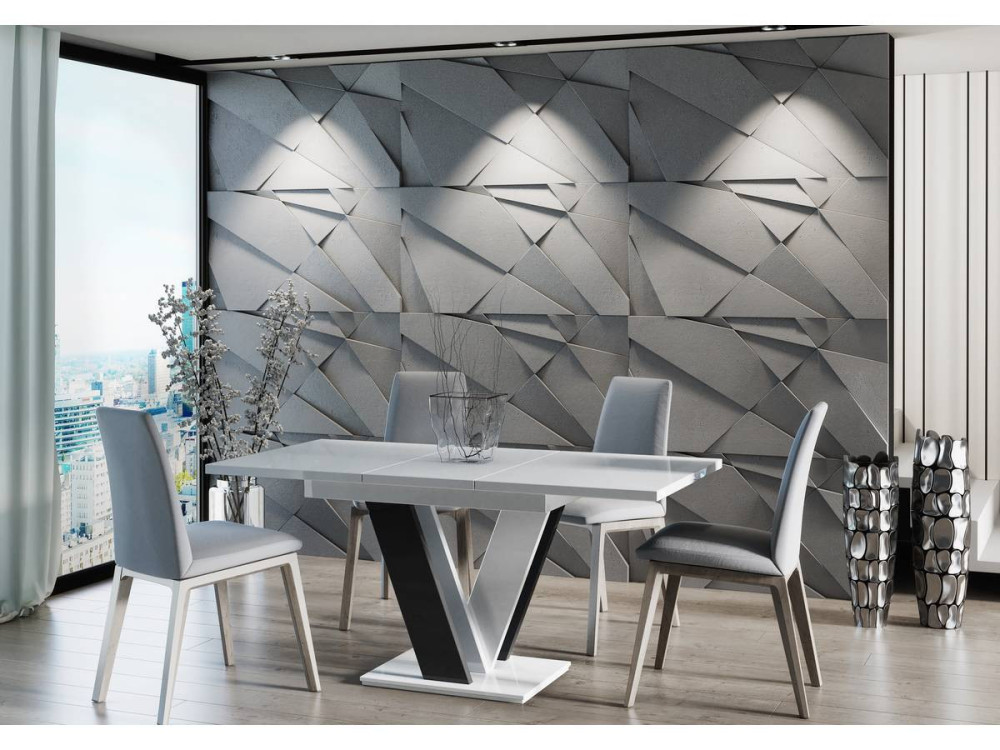 Mesa de comedor extensible "Masiv" - 120/160 x 80 x 75 cm - Blanco alto brillo / Negro alto brillo