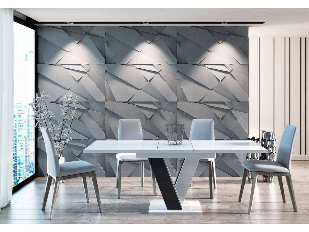 Mesa de comedor extensible "Masiv" - 120/160 x 80 x 75 cm - Blanco alto brillo / Negro alto brillo