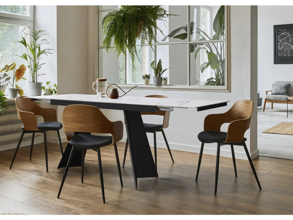 Mesa de comedor extensible de cerámica para 6 a 10 personas "Equinoxe" - Gris jaspeado blanco