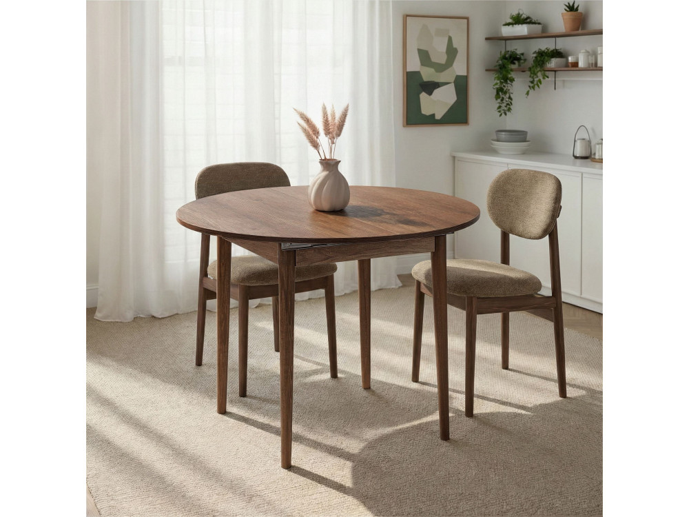 Mesa de comedor de madera extensible "Viona" 100 x 100 x 75 cm - Nogal Barok