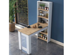 Mesa de comedor de madera "Jong" con estantes - 120 x 54 x 154 cm - Marrón 2