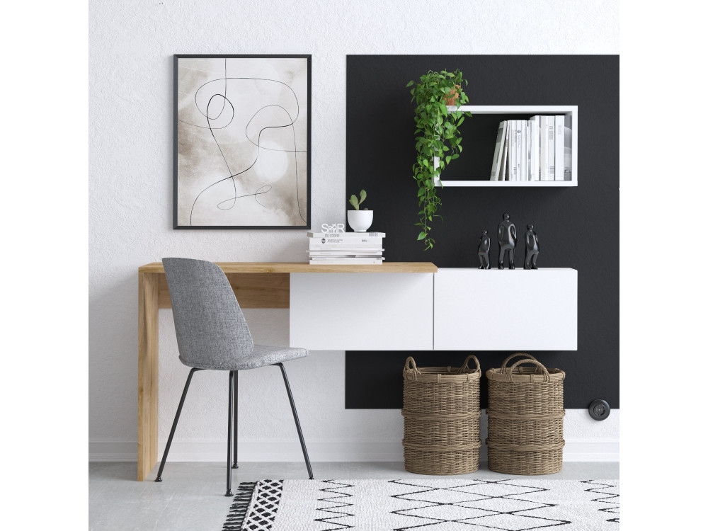 Escritorio de madera "Tiff" - 145 x 45 x 74 cm - Roble blanco