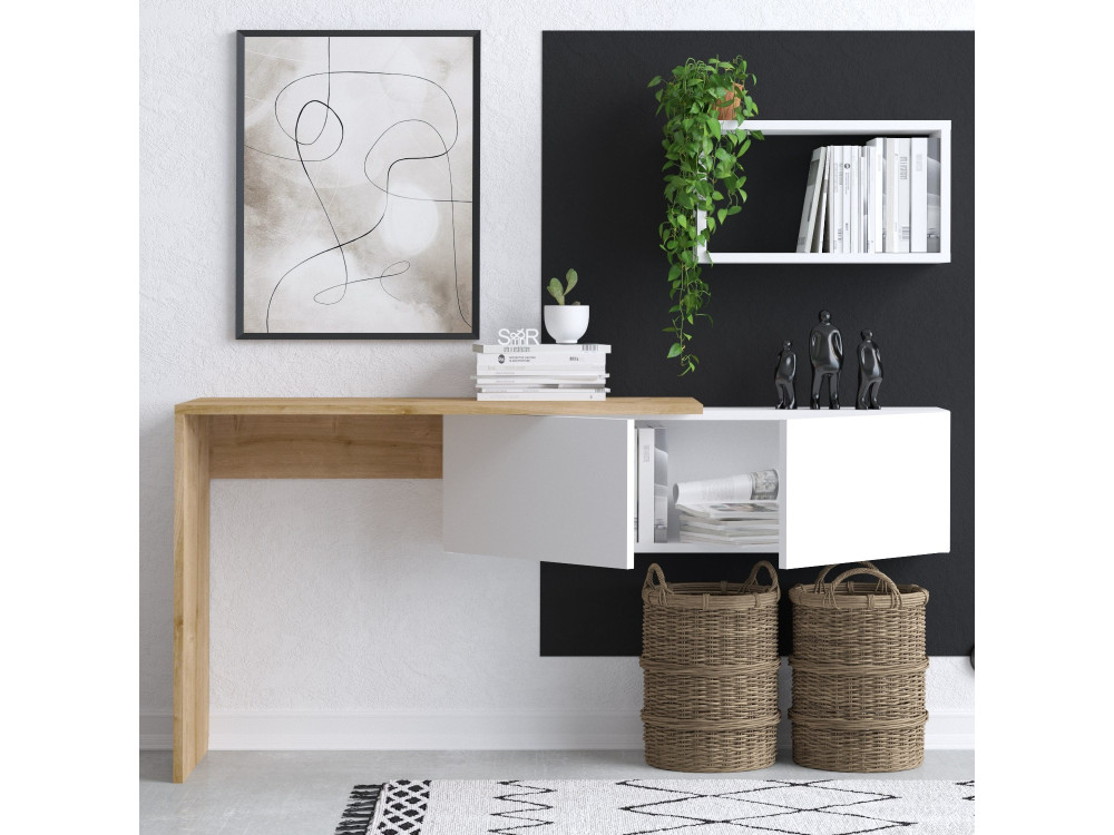 Escritorio de madera "Tiff" - 145 x 45 x 74 cm - Roble blanco