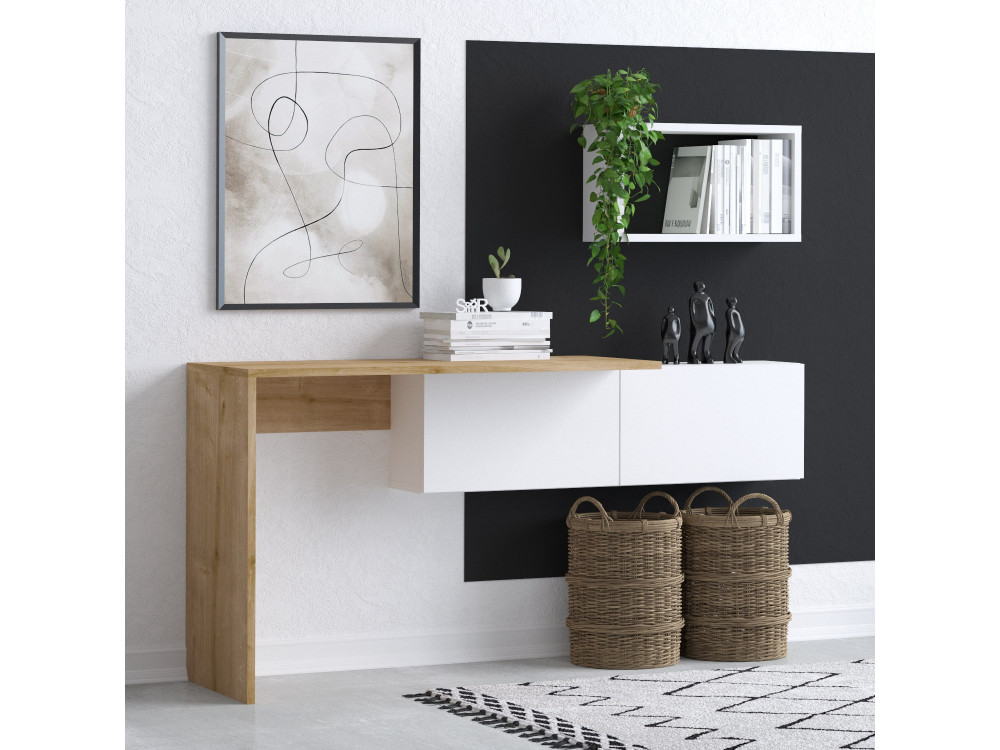 Escritorio de madera "Tiff" - 145 x 45 x 74 cm - Roble blanco