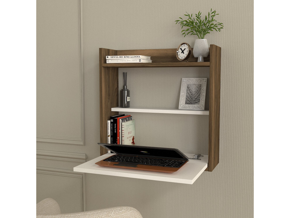 Escritorio de madera "Laptop" - 60 x 19 x 60 cm - Blanco, Nogal