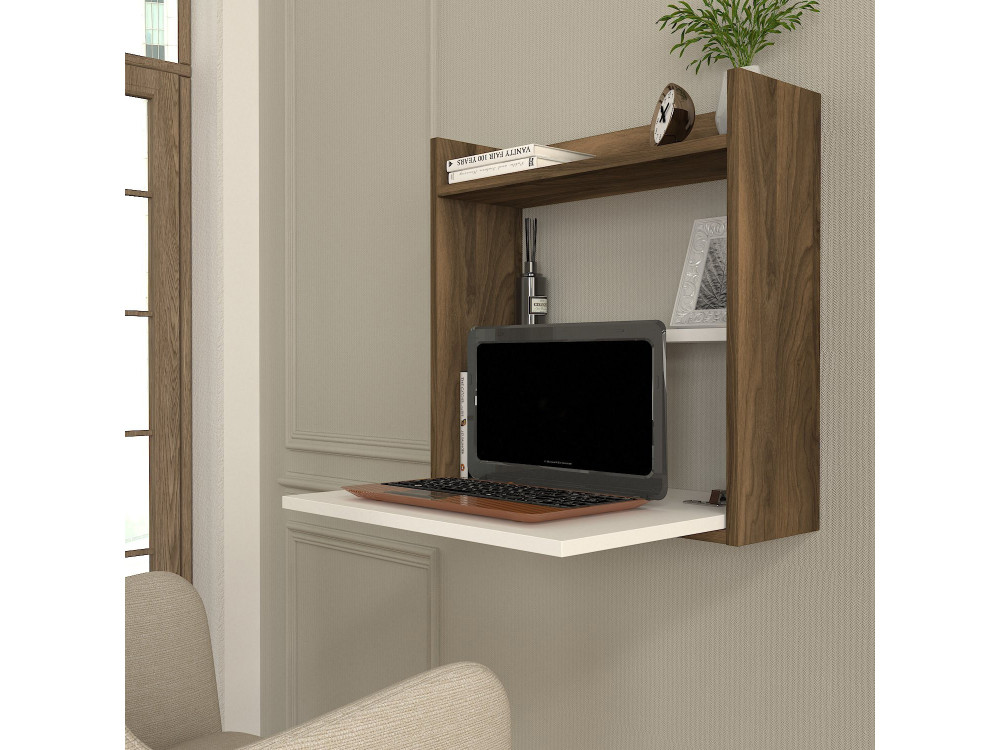 Escritorio de madera "Laptop" - 60 x 19 x 60 cm - Blanco, Nogal