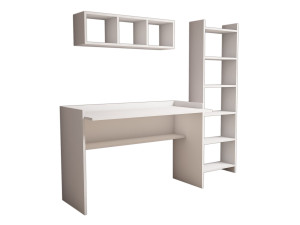 Mesa de estudio de madera "Hera" con librería y estante de pared - 118 x 58 x 80 cm - Blanco
