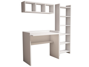 Mesa de estudio de madera "Matilda" con librería y estante de pared - 90 x 58 x 80 cm - Blanco