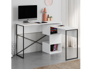 Escritorio modular de madera "Badau" - 110 x 102 x 77 cm - Blanco 2