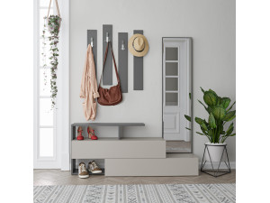 Mueble recibidor "Ramda" con espejo de madera - 137 x 35 x 154 cm - Gris antracita 2
