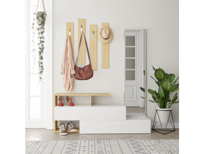 Mueble recibidor "Ramda" con espejo de madera - 137 x 35 x 154 cm - Beige 2