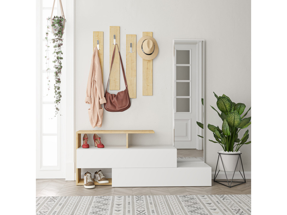 Mueble recibidor "Ramda" con espejo de madera - 137 x 35 x 154 cm - Beige