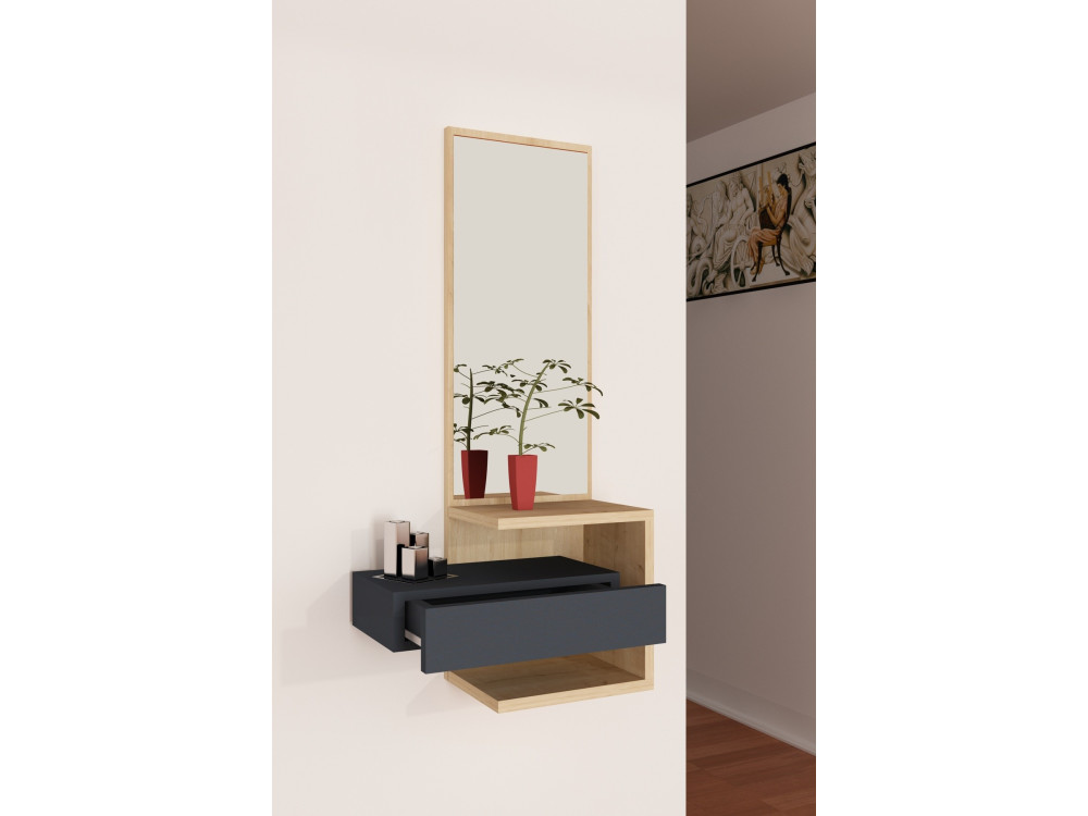 Mueble recibidor de madera "Stella" - 49 x 31 x 90 cm - Roble-Antracita