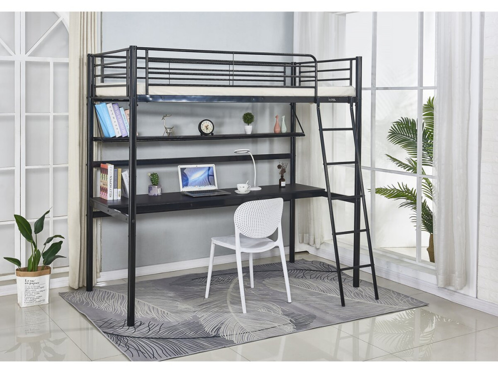 Cama mezzanine "Alona" - 90 x 190 cm - Negro