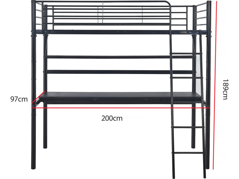 Cama mezzanine "Alona" - 90 x 190 cm - Negro