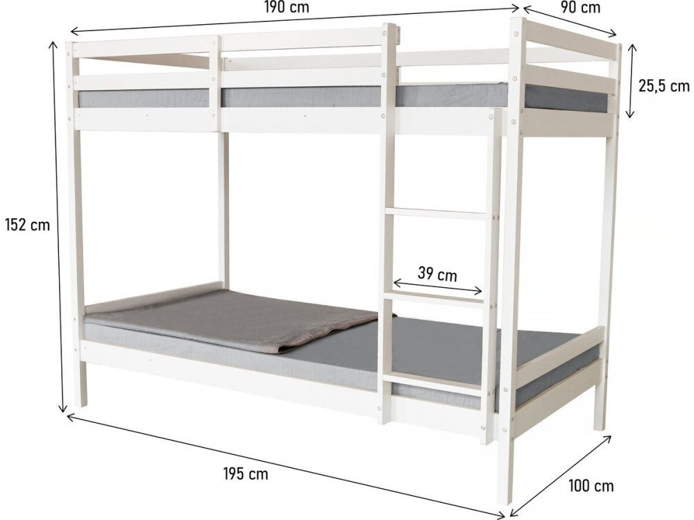 Litera infantil de madera "Lionel" 90 x 190 cm - Blanco