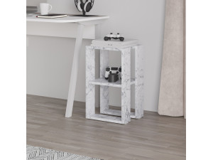 Mesilla de noche de madera "Lonie" 30 x 30 x 55 cm - mármol de Carrara 2