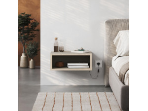 Mesilla de noche de madera "Brik" con luz LED - 45 x 30 x 18 cm - Arenisca 2