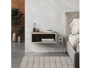 Mesilla de noche de madera "Brik" con luz LED - 45 x 30 x 18 cm - Marrón 2