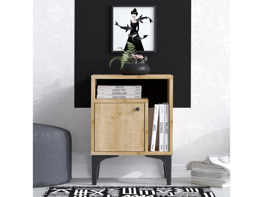 Mesilla de noche de madera "Nuno" - 40 x 35 x 55 cm - Beige