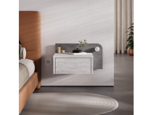 Mesilla de noche "Dotta" con bombilla de madera - 52 x 30 x 28 cm - Gris 2