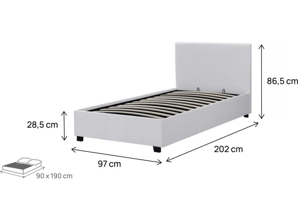 Cama en PVC "Carla" - 90 x 190 cm - Blanco