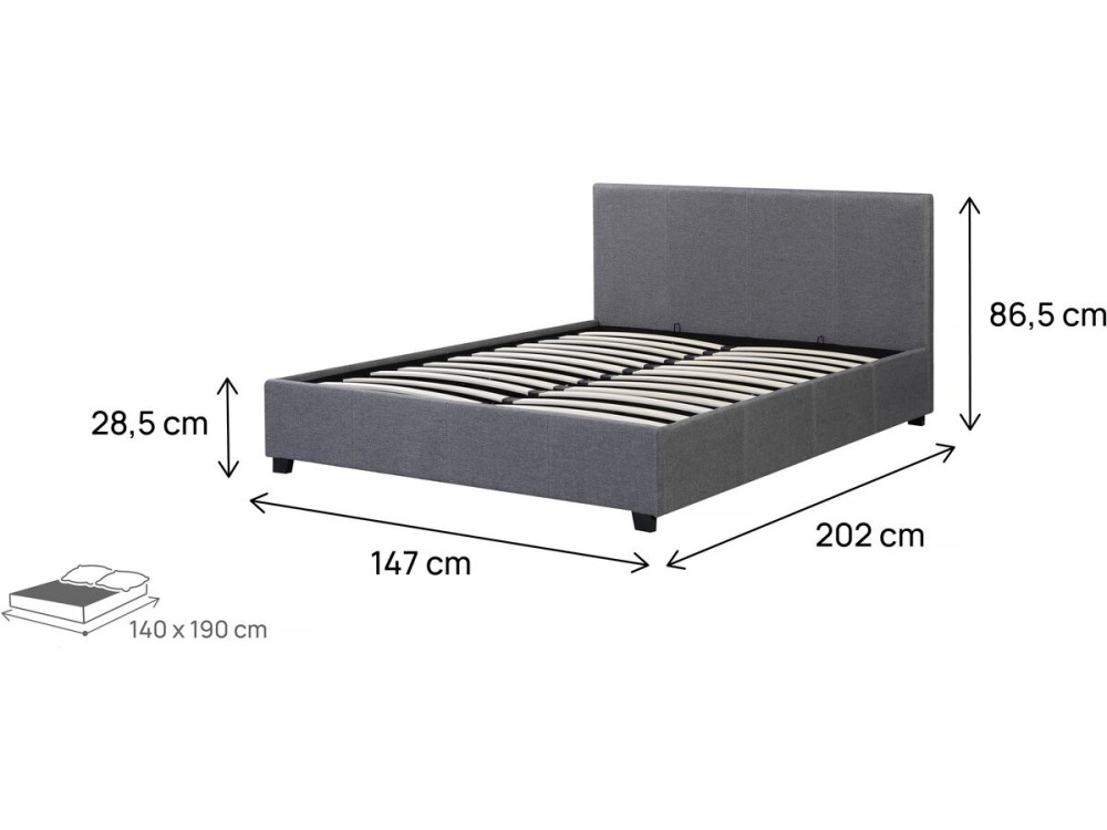 Cama en PVC "Carla"- 140 x 190 cm - Gris