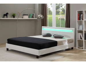 Cama con cabecero LED "Maria" - 140 x 190 cm - Blanco 2