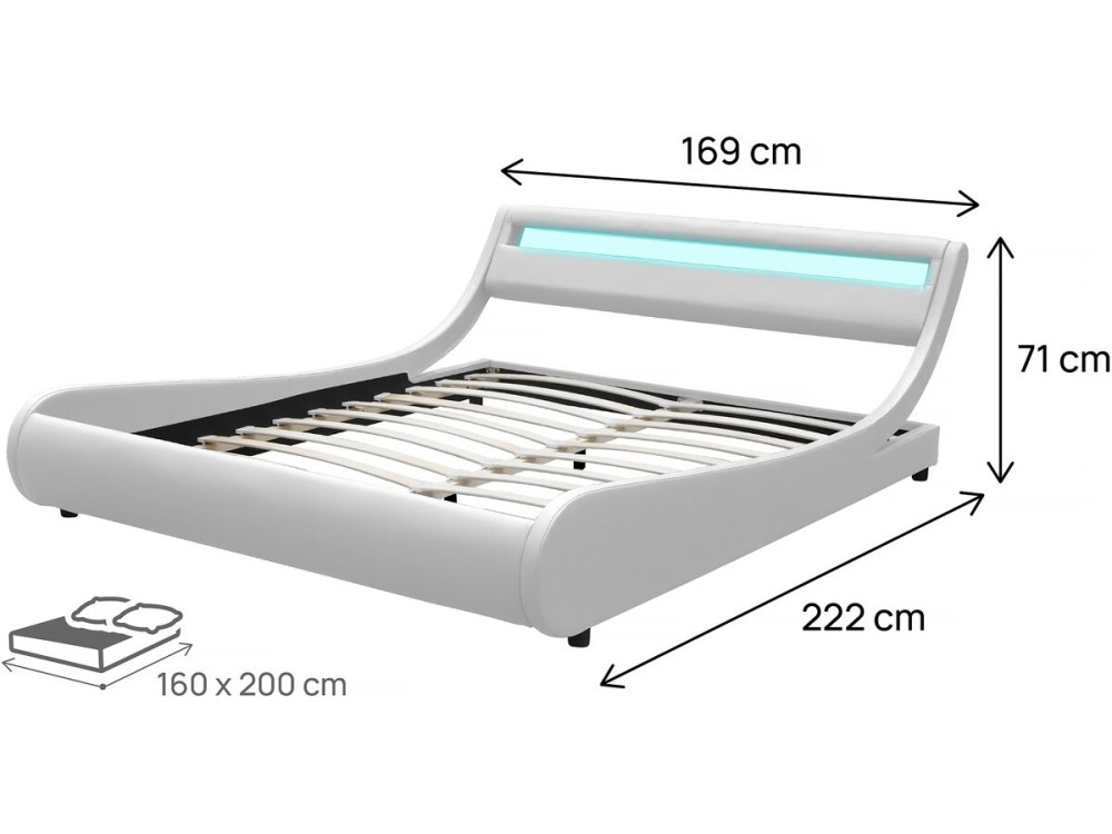 Cama LED "Natacha" - 160 x 200 cm - Blanco