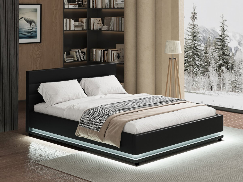 Cama con LED "Anastasia"- 140 x 190 cm - Negro