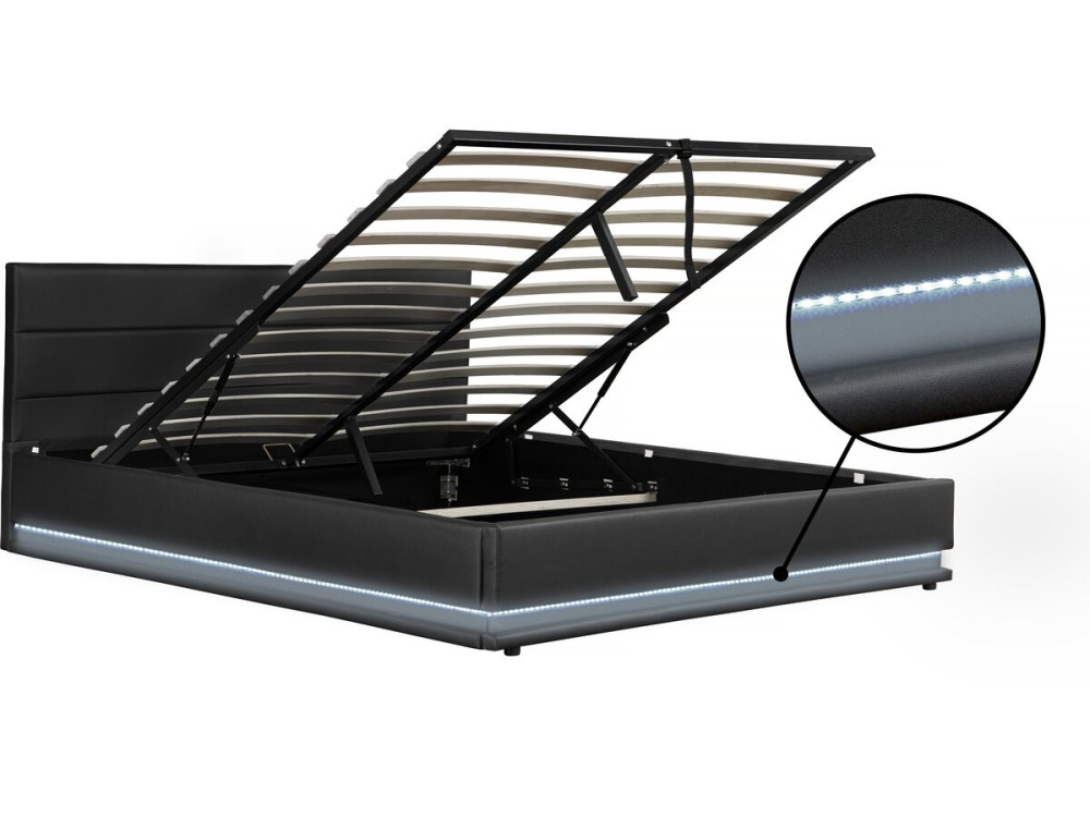 Cama con LED "Anastasia"- 140 x 190 cm - Negro