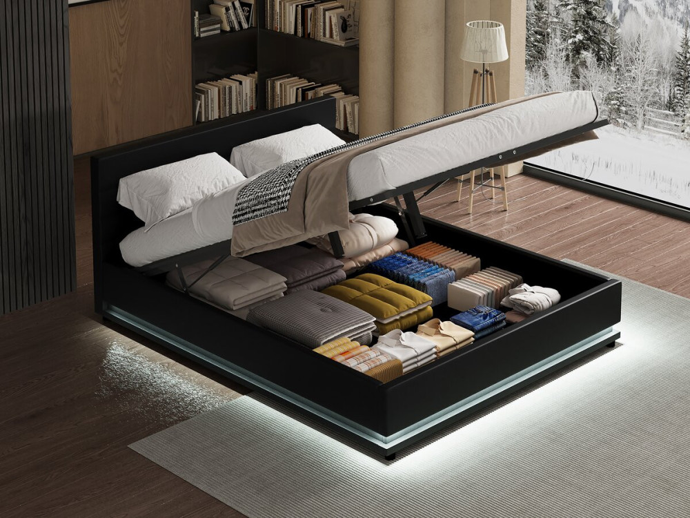 Cama con LED "Anastasia"- 140 x 190 cm - Negro