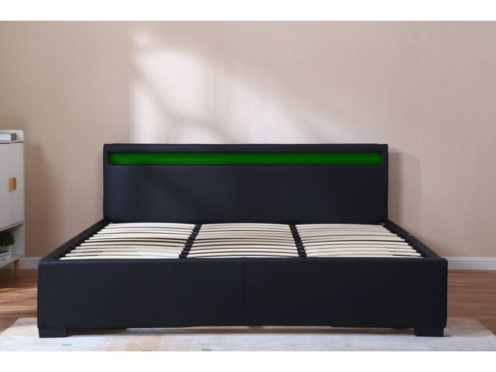 Cama doble "Nico" - LED - 180 x 200 cm - Negro