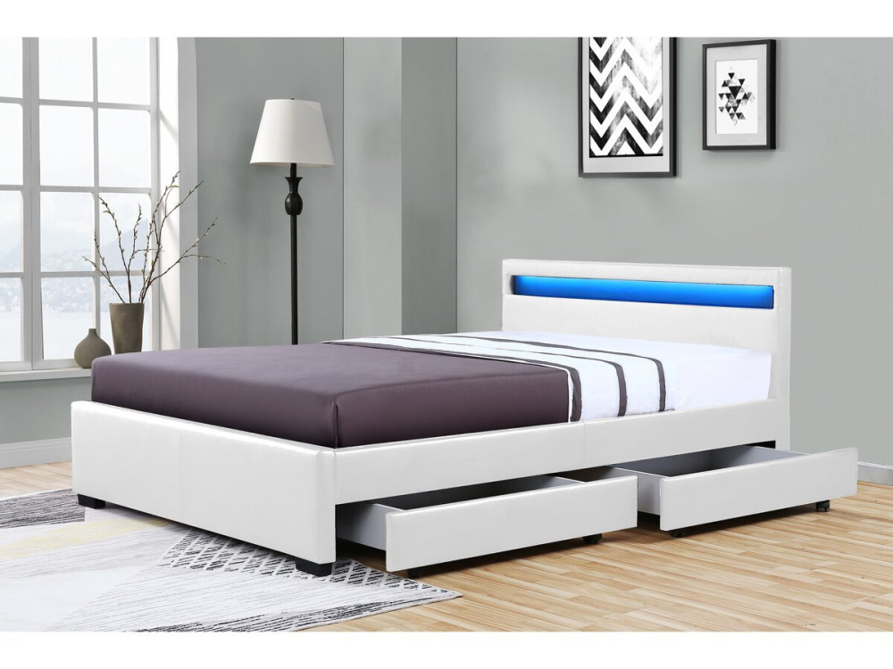 Cama Led "NICO" - 160 × 200 cm - Blanco