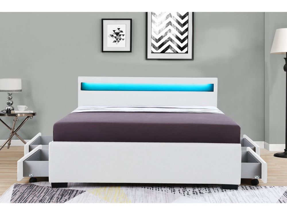 Cama Led "NICO" - 160 × 200 cm - Blanco